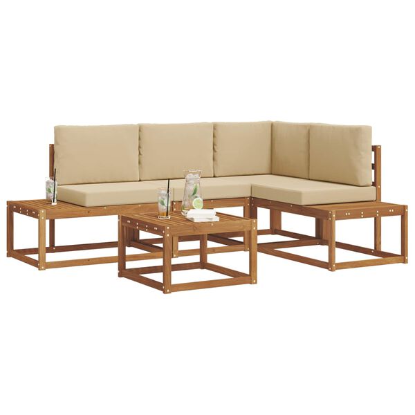 vidaXL Set de canapele de exterior cu pernă 5 Bucată Natural și Bej