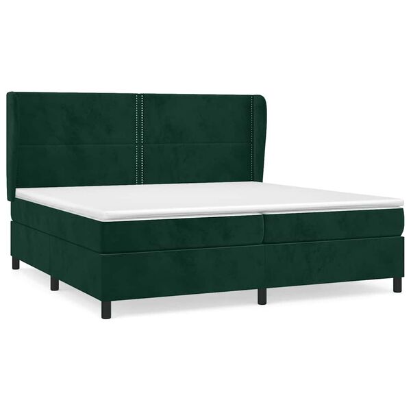 vidaXL Pat box spring cu saltea, verde &icirc;nchis, 200x200 cm, catifea