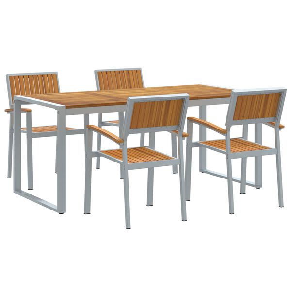 vidaXL Set de masă pentru grădină 5 pcs Gri Lemn Solid de Acacia