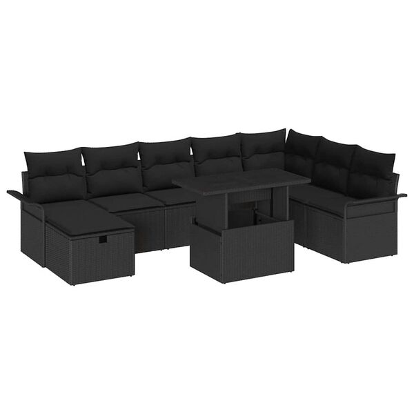vidaXL Set de canapele pentru grădină cu pernă 9 pcs Negru Rattan poli