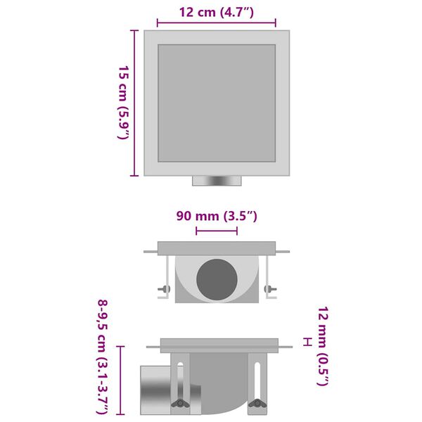 vidaXL Rigolă de duș capac plat gresie 2-&icirc;n-1 15x15 cm oțel inoxidabil