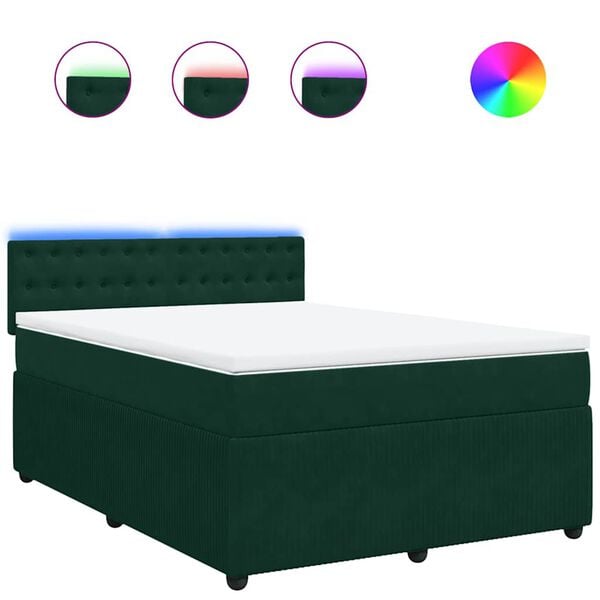 vidaXL Pat box spring cu saltea, verde &icirc;nchis, 160x200 cm, catifea