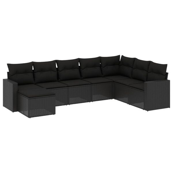 vidaXL Set mobilier de grădină cu perne, 8 piese, negru, poliratan