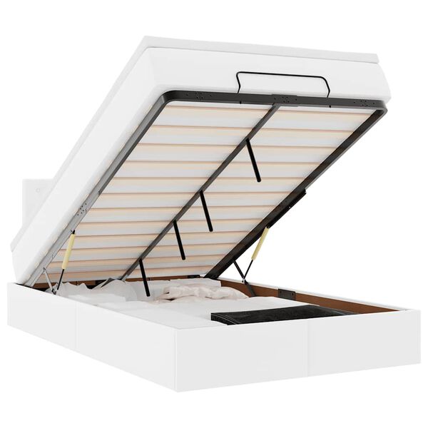vidaXL Cadru de pat otoman cu saltea alb 120x200cm piele artificială