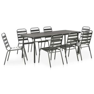 vidaXL Set mobilier de exterior, 9 piese, gri &icirc;nchis, oțel