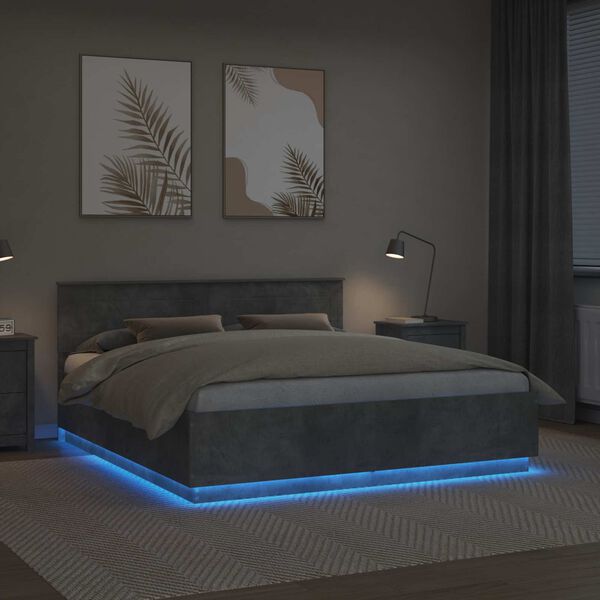 vidaXL Cadru de pat Gri din beton 200 x 200 cm Lemn compozit