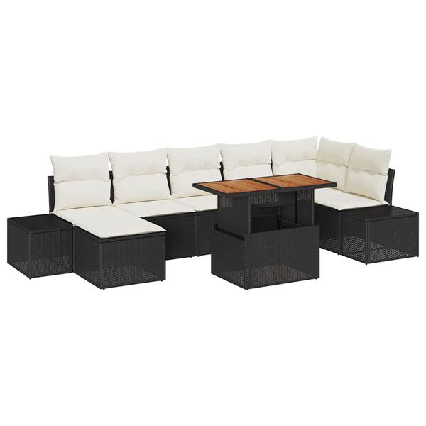 vidaXL Set de canapele pentru grădină cu pernă 8 pcs Negru și Crem