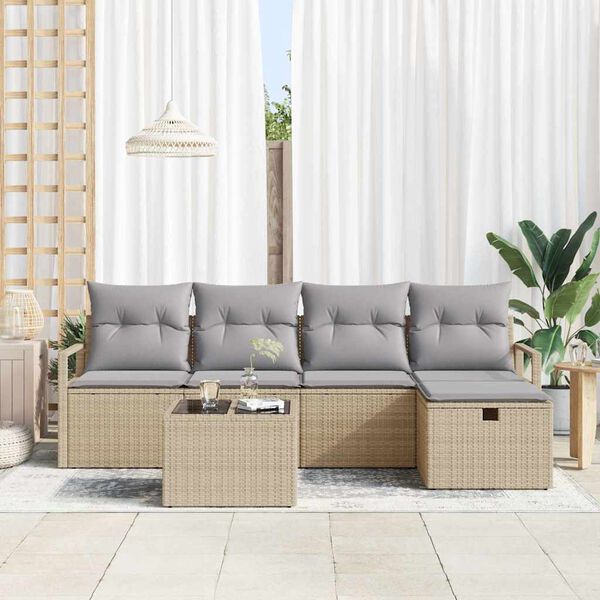 vidaXL Set de canapele pentru grădină cu pernă 6 pcs Bej Rattan poli