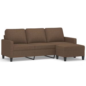 vidaXL Canapea cu 3 locuri cu taburet, maro, 180 cm, material textil