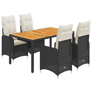 vidaXL Set bistro de grădină cu perne, 5 piese, negru, poliratan