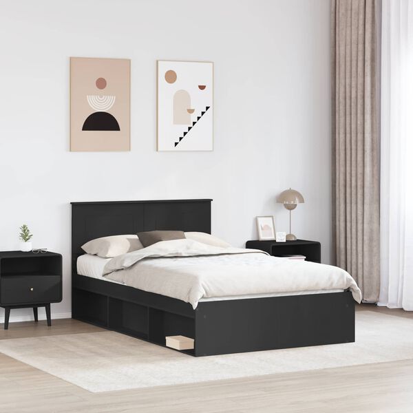 vidaXL Cadru de pat cu headboard Negru 120 x 190 cm Lemn compozit