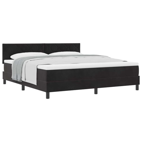 vidaXL Pat cu arcuri cu saltea cu headboard Negru 180 x 200 cm Catifea
