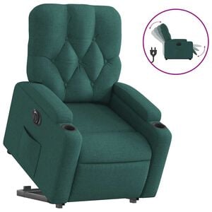 vidaXL Fotoliu electric rabatabil cu ridicare, verde &icirc;nchis, textil