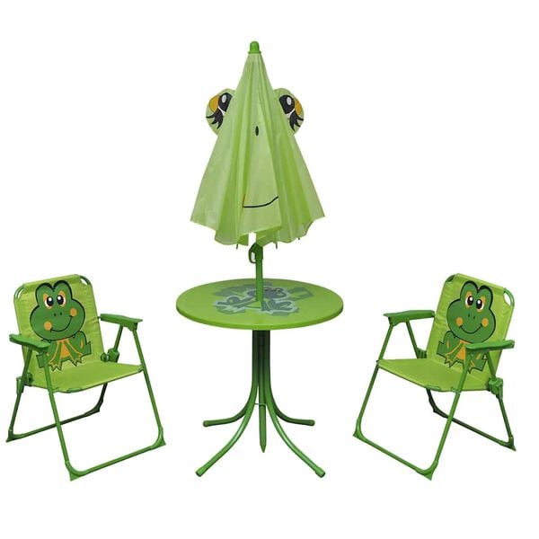 vidaXL Set bistro pentru copii de grădină, cu umbrelă, 3 piese, verde