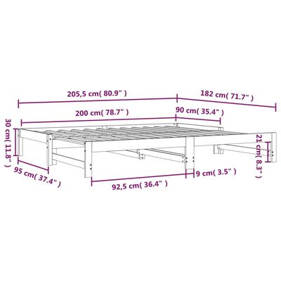 vidaXL Pat de zi extensibil, gri, 2x(90x200) cm, lemn masiv de pin
