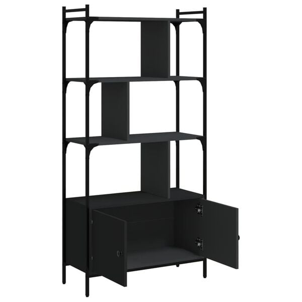 vidaXL Bibliotecă cu uși, negru, 76,5x30x154,5 cm, lemn compozit