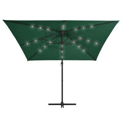 vidaXL Umbrelă suspendată cu LED și stâlp din oțel, verde, 250x250 cm