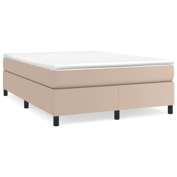 vidaXL Pat box spring cu saltea, cappuccino, 140x200cm piele ecologică