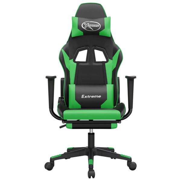 vidaXL Scaun de gaming cu suport picioare negru/verde, piele ecologică