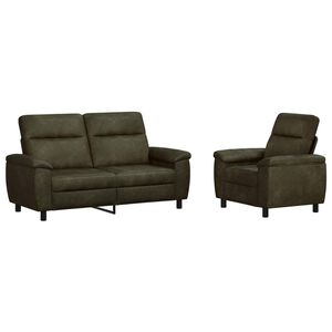 vidaXL Set de canapea 2 pcs Verde Army Piele Suedată Sintetică