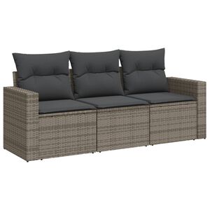 vidaXL Set canapea de grădină cu perne, 3 piese, gri, poliratan