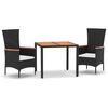 vidaXL Set mobilier de grădină cu perne, 3 piese, negru, poliratan