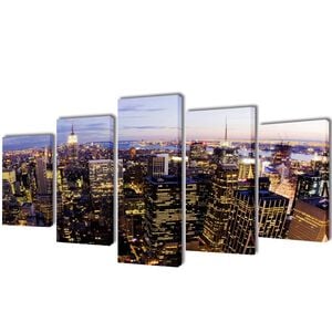 vidaXL Set tablouri p&acirc;nză cu vedere panoramică orizont New York, 200 x 100 cm