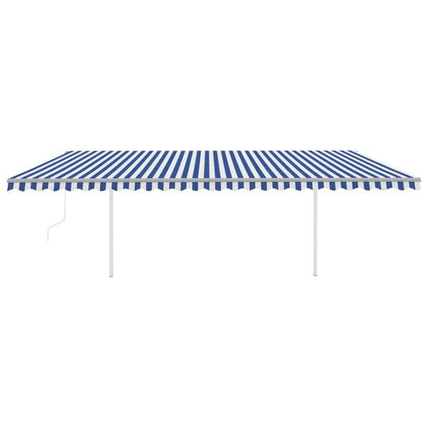 vidaXL Copertină retractabilă automat, cu st&acirc;lpi, albastru&alb 6x3,5 m