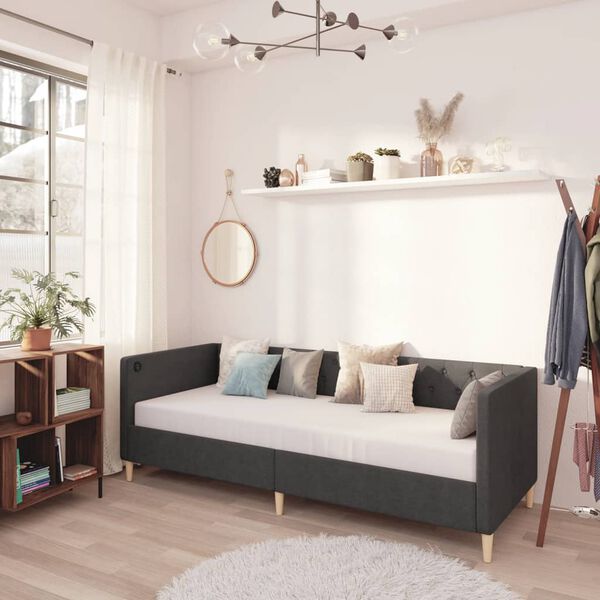 vidaXL Pat de zi cu saltea, gri &icirc;nchis, 90x200 cm, textil, USB