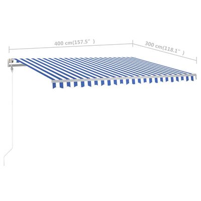 vidaXL Copertină retractabilă manual, cu stâlpi, albastru/alb, 4x3 m
