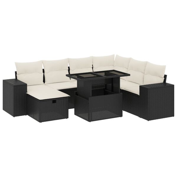 vidaXL Set mobilier de grădină cu perne, 8 piese, negru, poliratan