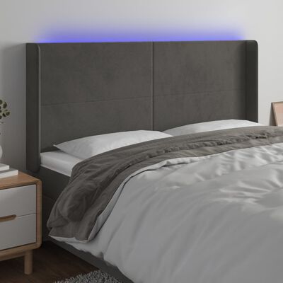 vidaXL Tăblie de pat cu LED, gri închis, 163x16x118/128 cm, catifea