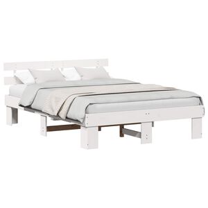 vidaXL Cadru de pat cu headboard Alb 140 x 200 cm Lemn de pin masiv