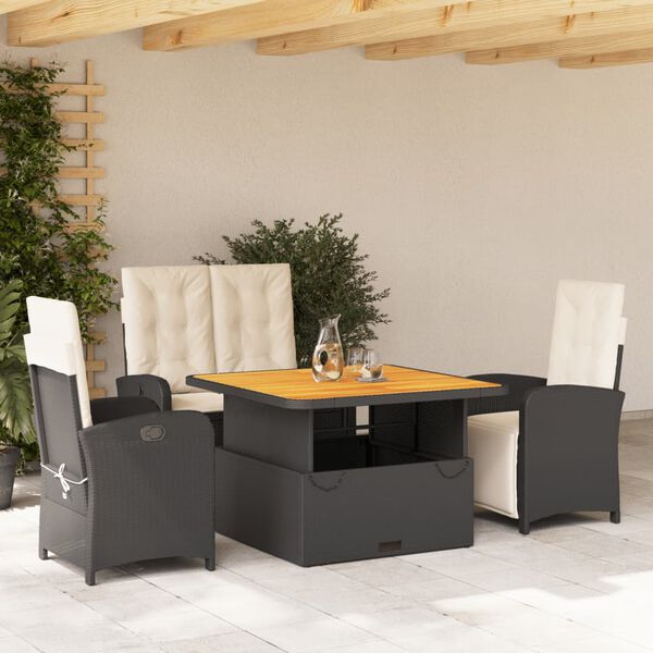 vidaXL Set mobilier de grădină cu perne, 5 piese, negru, poliratan