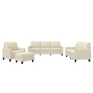 vidaXL Set de canapele cu perne, 4 piese, crem, piele ecologică