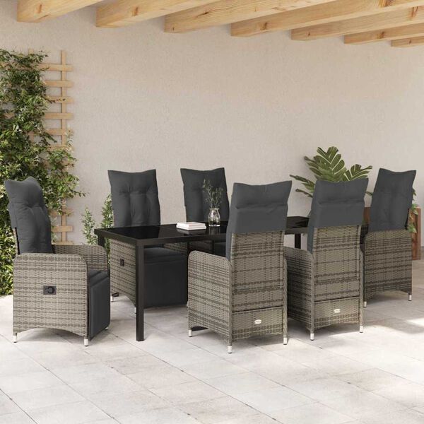 vidaXL Set de masă pentru grădină cu pernă 7 pcs Bej Rattan poli