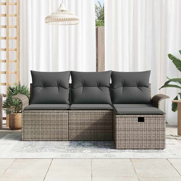 vidaXL Set de canapele pentru grădină cu pernă 4 pcs Rattan poli