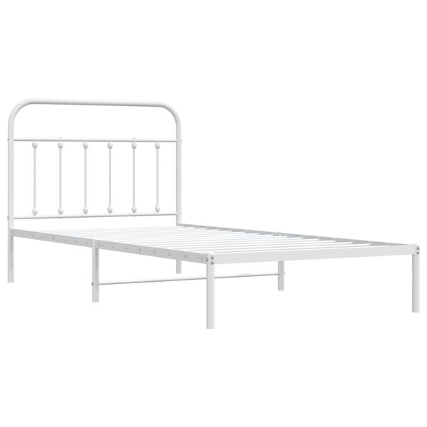 vidaXL Cadru de pat din metal cu tăblie, alb, 107x203 cm