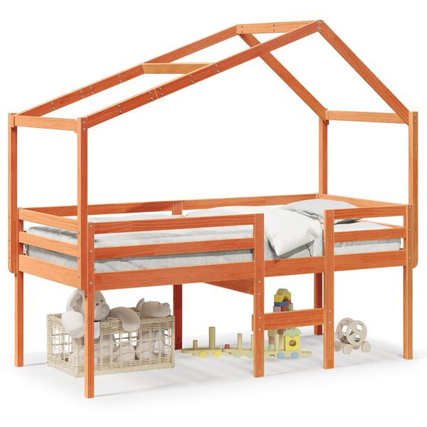 vidaXL Pat &icirc;nalt de dormitor, maro ceruit, 90x200cm, lemn masiv de pin