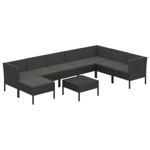vidaXL Set mobilier de grădină cu perne, 9 piese, negru, poliratan