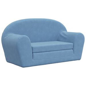 vidaXL Canapea extensibilă de copii cu 2 locuri, albastru, pluș moale
