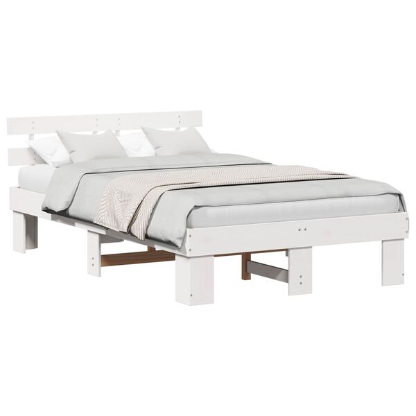 vidaXL Cadru de pat cu headboard Alb 120 x 200 cm Lemn de pin masiv