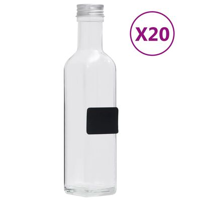 vidaXL Sticle, capace cu filet, 20 buc., 250 ml, pătrat