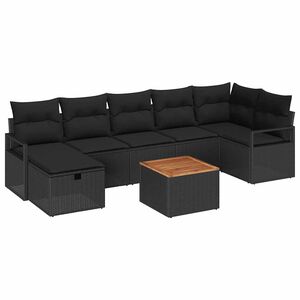 vidaXL Set de canapele pentru grădină cu pernă 8 pcs Negru poliratan