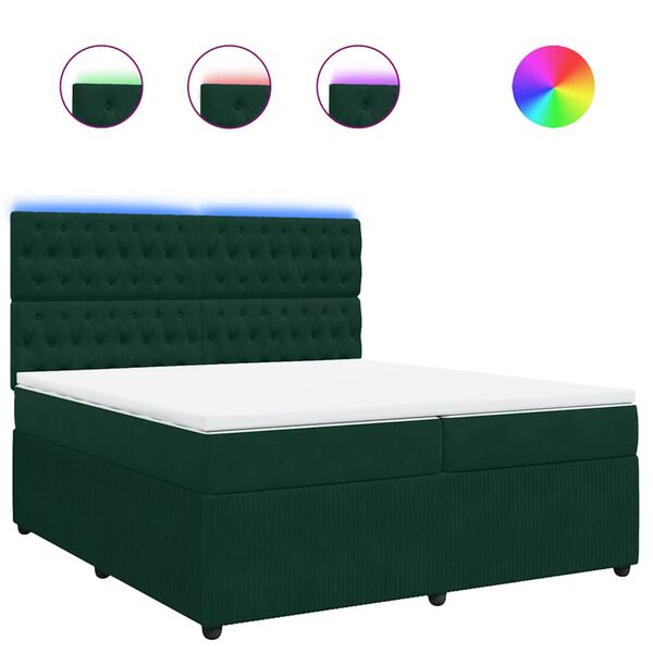 vidaXL Pat box spring cu saltea, verde &icirc;nchis, 200x200 cm, catifea