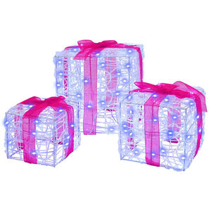 vidaXL Cutie cadou cu 60 LED 3 pcs albastru 20 x 20 x 20 cm Acril