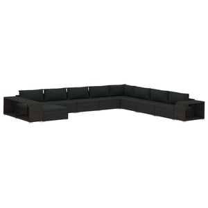 vidaXL Set mobilier de grădină cu perne, 11 piese, negru, poliratan