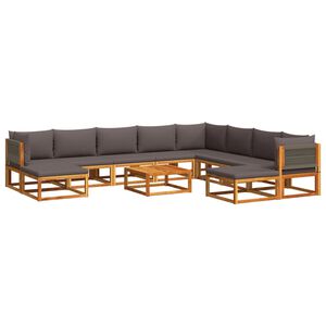 vidaXL Set canapele de grădină cu 11 piese și perne din lemn de acacia și fr&acirc;nghie