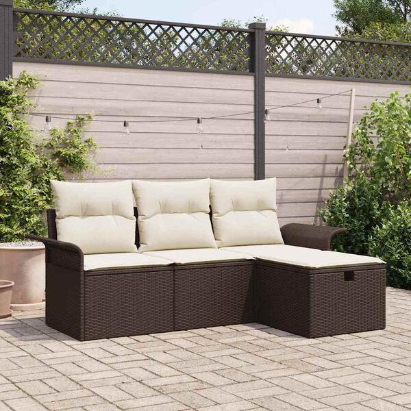 vidaXL Set de canapele pentru grădină cu pernă 4 pcs Maro Rattan poli