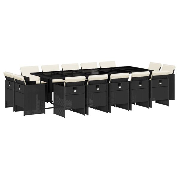vidaXL Set mobilier de grădină cu perne, 15 piese, negru, poliratan
